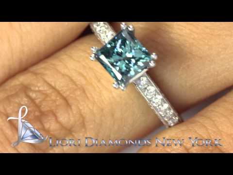 FD-513 - 1.75 CT. Fancy Blue Princess Cut Diamond Engagement Ring 18K Gold Vintage Style