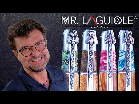 4 Laguiole en Aubrac Taschenmesser, Edition MAWOOD, Mammutbackenzahn+Kastanienknorre