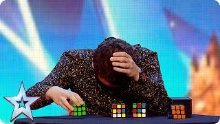Watch Flavian solve three Rubik’s Cubes…BLINDFOLDED!  | Britain’s Got More Talent 2016