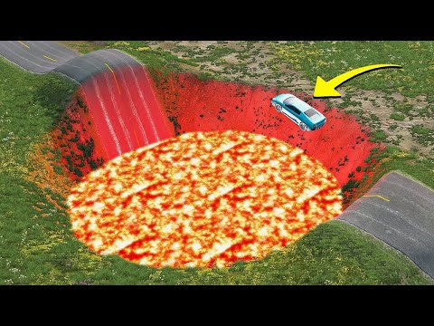 Cars vs Giant Lava Crater - BeamNG.drive