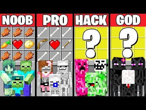 Minecraft Battle: MONSTER FAMILY CRAFTING CHALLENGE - NOOB vs PRO vs HACKER vs GOD ~ Animation