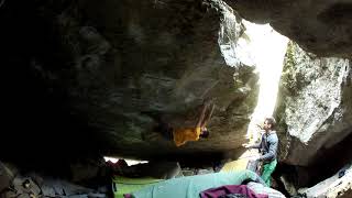 Video thumbnail of The right hand of Darkness, 7c+/8a. Magic Wood