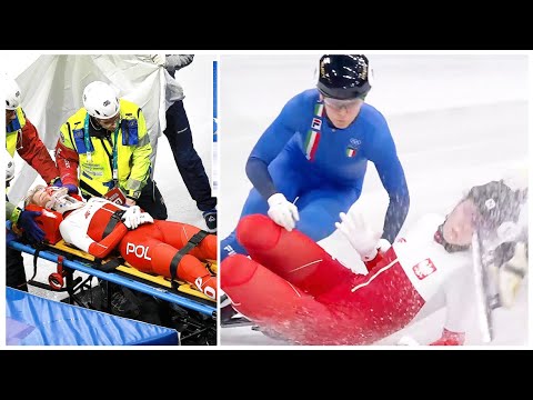 Kamila Sellier Crash Blade Slices Face during women’s 1500 meters Short track at  Milan Olympics