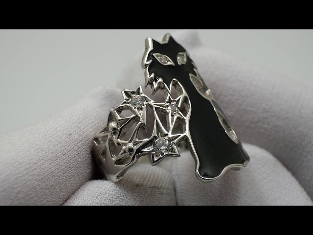 Срібна каблучка "Чорна кішка" 22кю Відео огляд