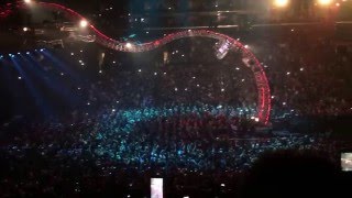 Motley Crue Final Show Tommy Lee gets stuck on his Drummer Coaster. 12/31/15 Staples Center