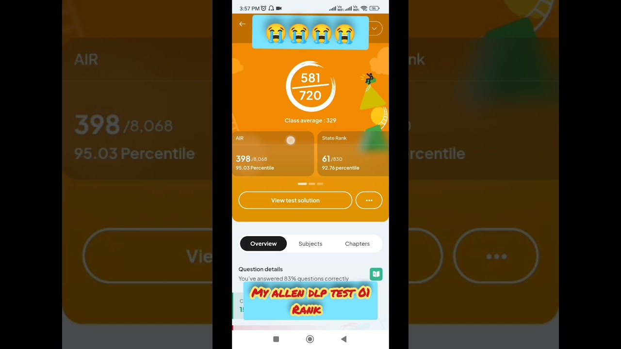 📊 Allen DLP Test ResultRanked and Ready! 🧠🔥Every mark tells a story of hustle. #neet2026 #allendlp