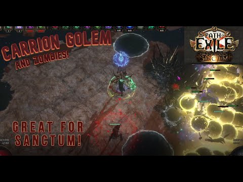 POE: 3.20 Carrion Golems and Zombie my build so far, Great for Sanctum! Uber Shaper & Invitations