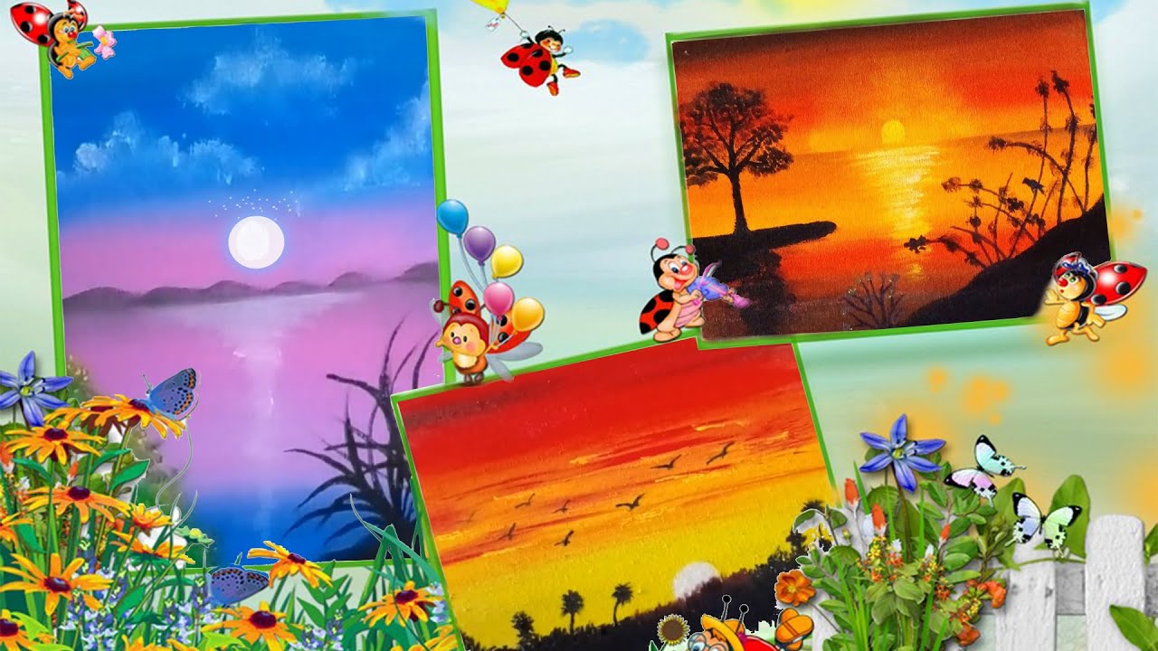 How to draw easy  scenery painting | 3 types of drawing  ideas | acrylic painting for beginners