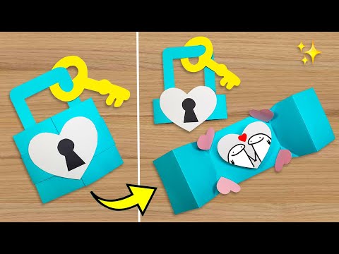 😊DIY Tarjeta Candado SORPRESA para tu NOVIO 💖 Valentine's Day Card 💖 Manualidades para San Valentín