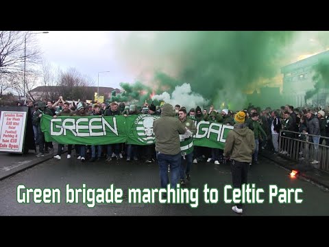 The Green Brigade marching to Celtic Park