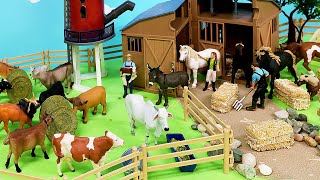 Stable with Silo for Farm Barnyard Animal Figurines - Cattle Horses Sheep