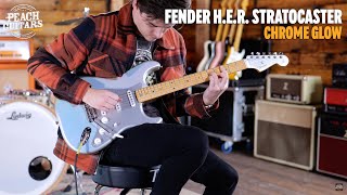 Video thumbnail for No Talking...Just Tones | Fender H.E.R. Stratocaster | Maple - Chrome Glow by Peach Guitars