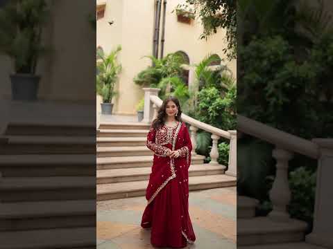 Wine Faux Blooming Gown with Multi-Embroidery and Sequins Work