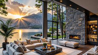 Quiet Jazz In A Luxury Summer Living Room - Cozy Jazz And The Hum Of The Fireplace Help To Relax