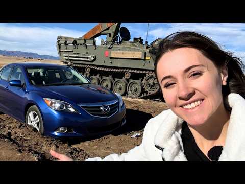 Girl Smashes a Car with a Tank