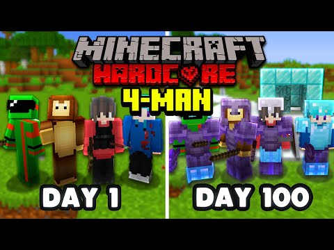 We Survived 100 days In Hardcore Minecraft With Four People... (Squads)