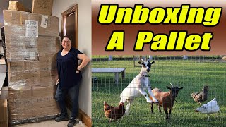 Unboxing A Huge Pallet And Suddenly we are discussing Goats & Chickens! What did we find?