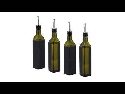 Lot de 4 bouteilles avec bec-verseur Noir - Vert - Argenté - Verre - Matière plastique - 6 x 32 x 6 cm