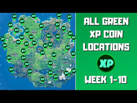 All 40 Green XP Coins Locations in Fortnite (week 1-10)! - Dream of Green Punch Card