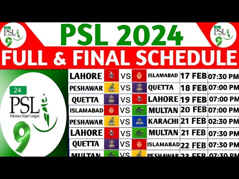 PSL 2024 - PSL 2024 Schedule | PSL 2024 All Matches | PSL Full Time Table 2023 | PSL 2024 Venues