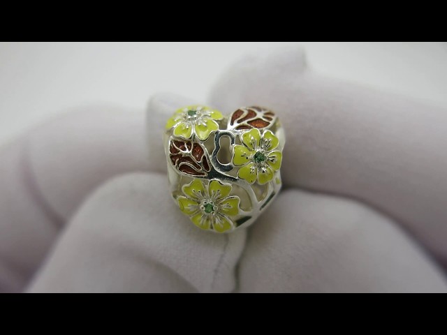 Срібний шарм "Серце з квітів" для Pandora 148дф Відео огляд