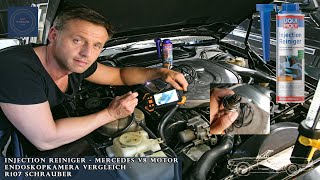 Injection cleaner Liqui Moly test - combustion chambers check endoscope camera - Mercedes V8 engine