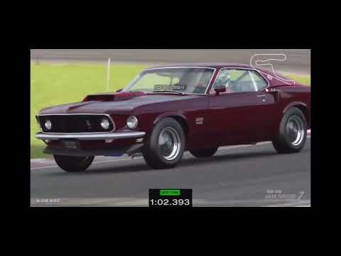 Mustang boss 429 , 1:02.393 , sport soft tires , classic leaderboard.