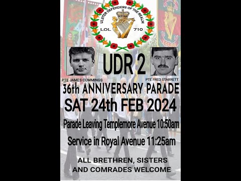 UDR 2 Memorial Parade (Full Parade 4K) - Belfast - 24/02/24 - (4K)