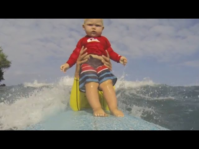 Baby's First Time Surfing