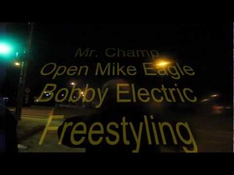 Mr Champ, Open Mike Eagle, and Bobby Electric Freestyling Outside Project Blowed.wmv