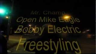 Mr Champ, Open Mike Eagle, and Bobby Electric Freestyling Outside Project Blowed.wmv