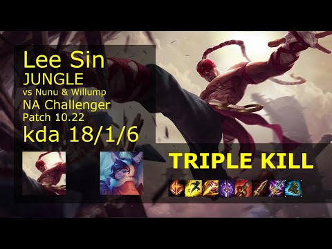 Lee Sin vs Nunu & Willump Jungle - NA Challenger 18/1/6 Patch 10.22 Gameplay