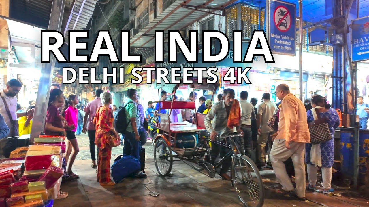 Immersive street-level walking tour through Delhi (Night), India, showcasing authentic urban landscapes, local architecture, and the vibrant atmosphere of the city's neighborhoods