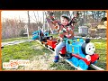 Driving Train On Backyard Railroad To Deliver Straw And Rescue Locomotive Educational Kid Crew