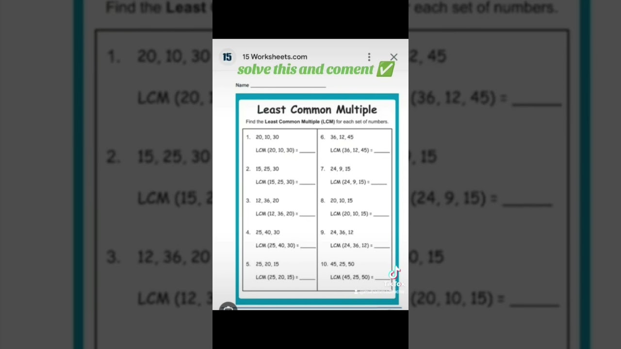 LCM WORKSHEET SOLVE THIS THEN COMENT ✅