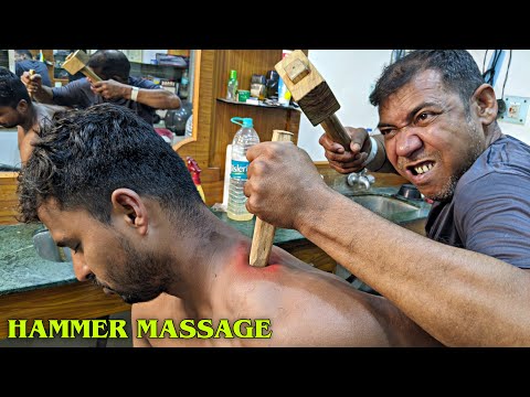Pain Relief with Hammer | Asim Barber Head, Neck & Shoulder Massage | Neck Cracking