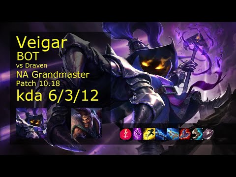 Veigar Bot & Pantheon vs Draven & Nautilus - NA Grandmaster 6/3/12 Patch 10.18 Gameplay