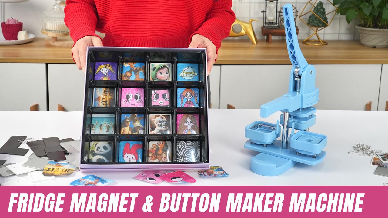 How to use a button badge maker machine to make fridge magnets? Square button making machine.