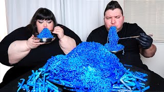 EXTREME BLUE TAKIS FIRE NOODLES WITH HUNGRY FAT CHICK • Mukbang &amp; Recipe