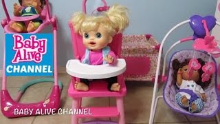 BABY ALIVE High Chair by You &amp; Me + Real Surprises Doll Sophia + Snackin Sara + Better Now Baby