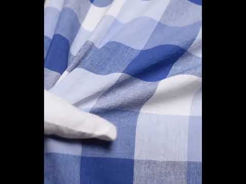 Check White & Blue Pure Cotton 92 GSM Handwoven Fabric — video