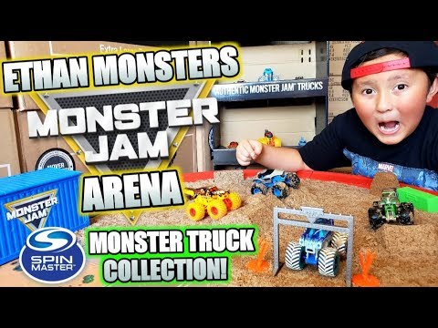 ETHAN MONSTERS MONSTER JAM TRUCK ARENA PLAYSET! ULTIMATE CUSTOM BUILD! HUGE MONSTER TRUCK COLLECTION