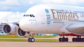 preview picture of video 'Emirates Airbus A380-861 A6-EED Close Up Take Off at Manchester Airport Runway 23L'