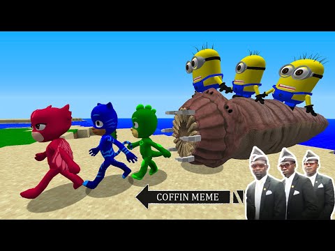 Minions on Giant WORM vs PJ MASKS In Minecraft - Coffin Meme