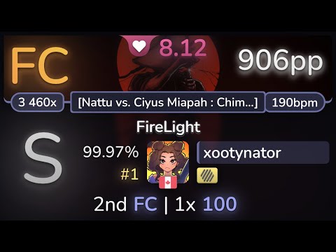 8.1⭐xootynator | Dustvoxx, Laur - FireLight [Nattu vs. Ciyus Miapah] +HD 99.97% (#1 906pp FC)