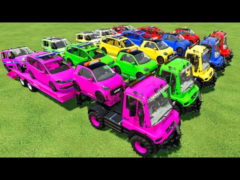 TRANSPORTING POLICE CITROEN, VOLKSWAGEN SHARAN & SMART WITH MERCEDES TRUCKS.  Farming Simulator 22