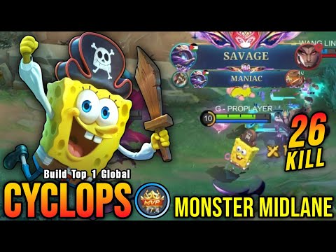 SAVAGE + 26 Kills!! Cyclops SpongeBob Skin Real Monster Midlane - Build Top 1 Global Cyclops ~ MLBB