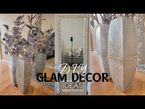 DIY GLAM HOME DECOR | DIY GLAM MIRROR WITH CRUSH GLASS | DIY VASE/CENTERPIECE
