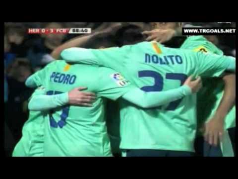 Hercules vs Barcelona 29/1/2011 !!!! Messi 2 goals in 2 min !!!