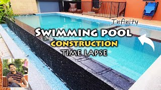 Building an Infinity Swimming pool in my home backyard - Time lapse step by step